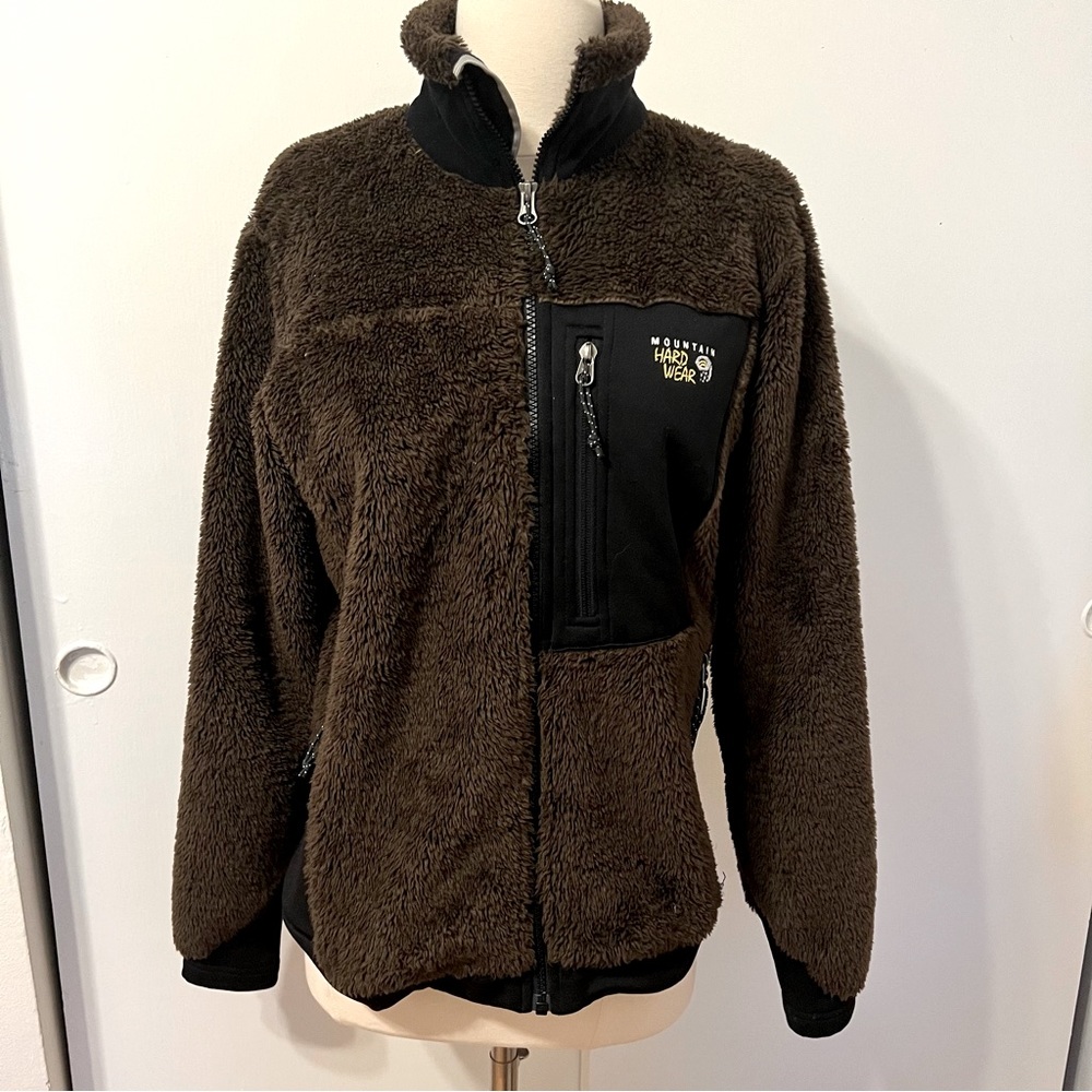 Womens EUC Mountain Hardware Brown Fleece Full Zip Jacket Brown Black Medium